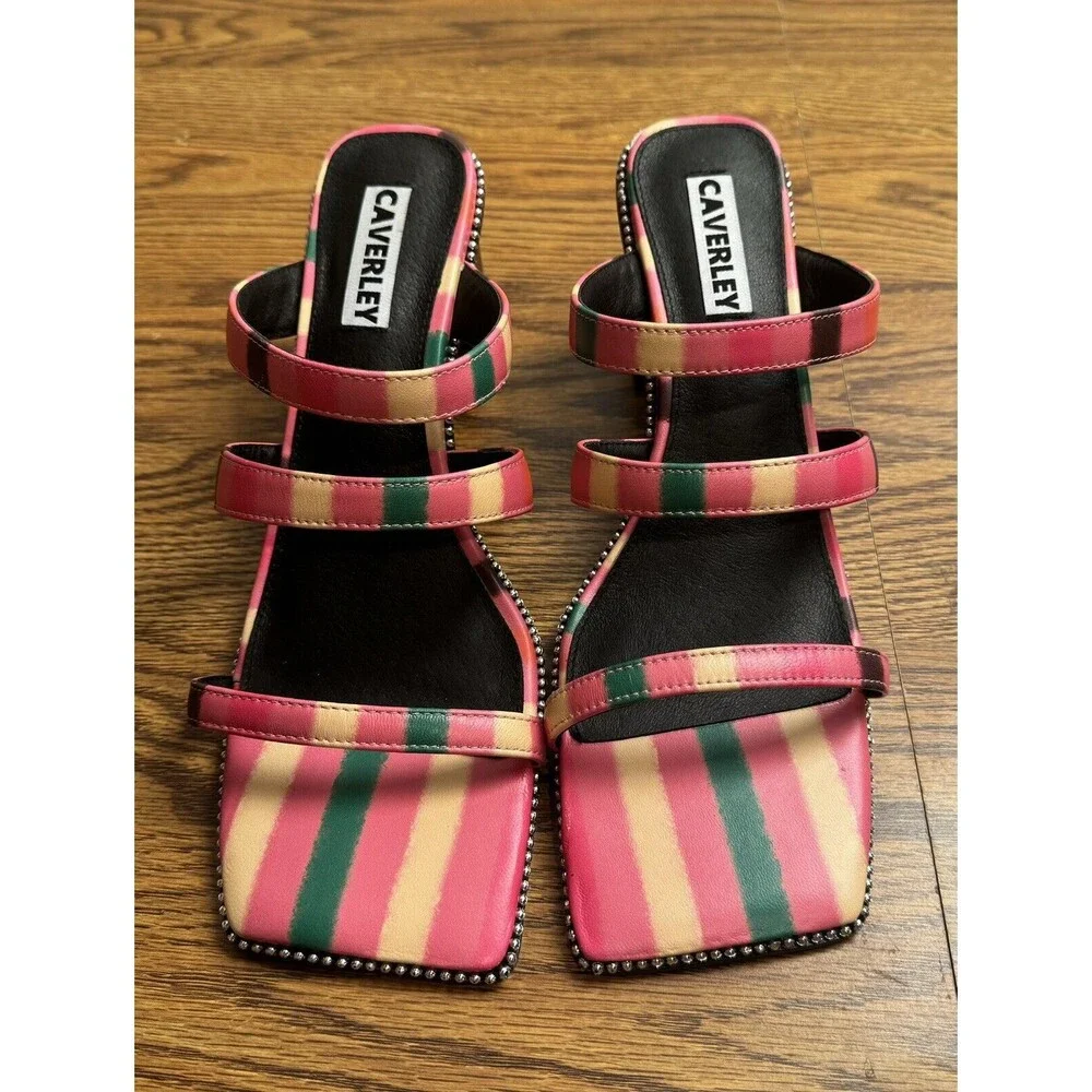 Anthropologie Caverley Women Nora Mule Pink Stripe Heels Shoes Size EU 41/US‎ 9